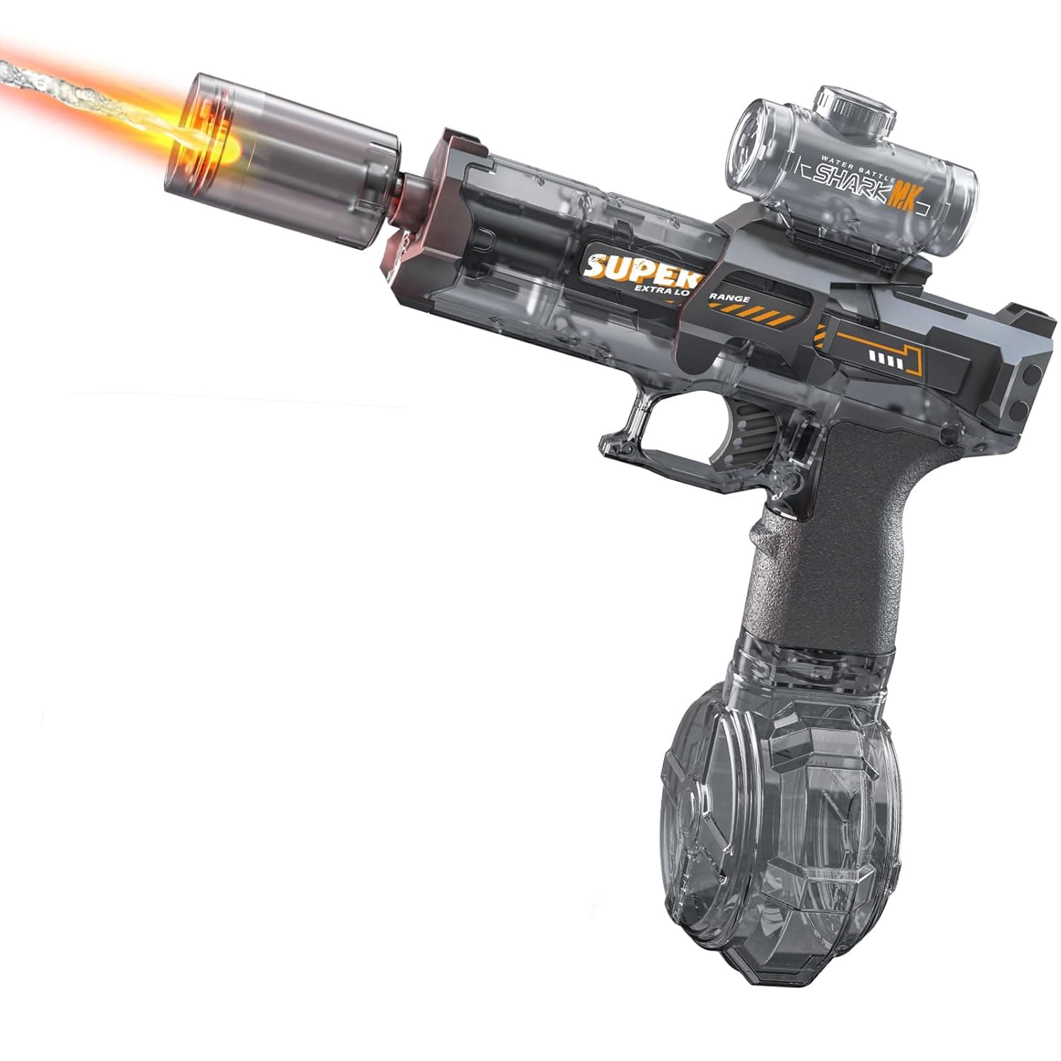 UROINT Electric Water Gun for Adults Kids, Automatic WaterGun with Led Light, Long Range Transparent Electric Squirt Gun Blaster Summer Outdoor Pool Party Toys Gifts for Boys Girls (Pistol Black)