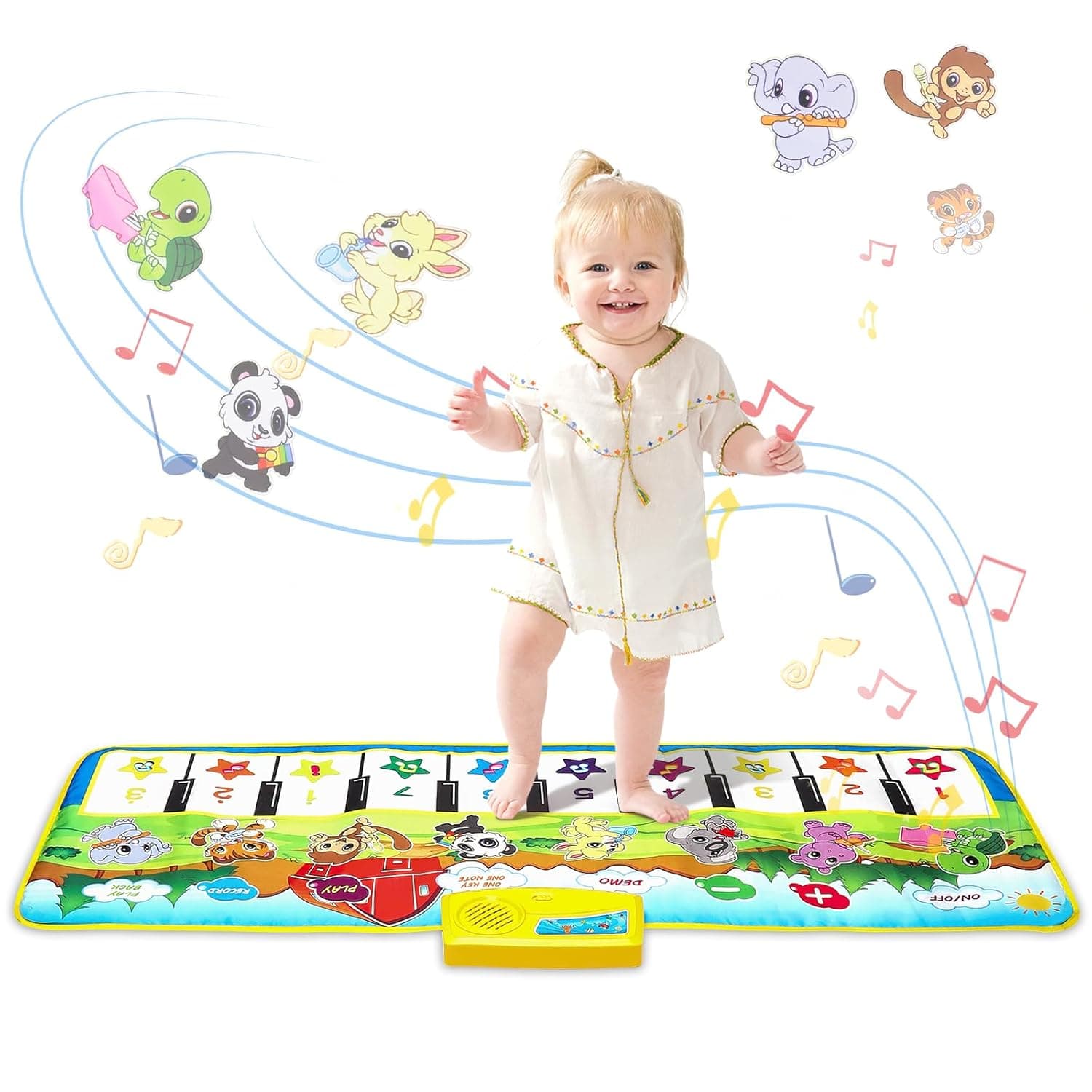 M SANMERSEN Piano Mat, 39.5" X 14" Musical Mat Floor Piano Keyboard Mat 8 Instrument Sounds Piano Mat for Toddlers Touch Play Dancing Mat Toy for 1 2 3 Year Old Boy and Girl Gifts