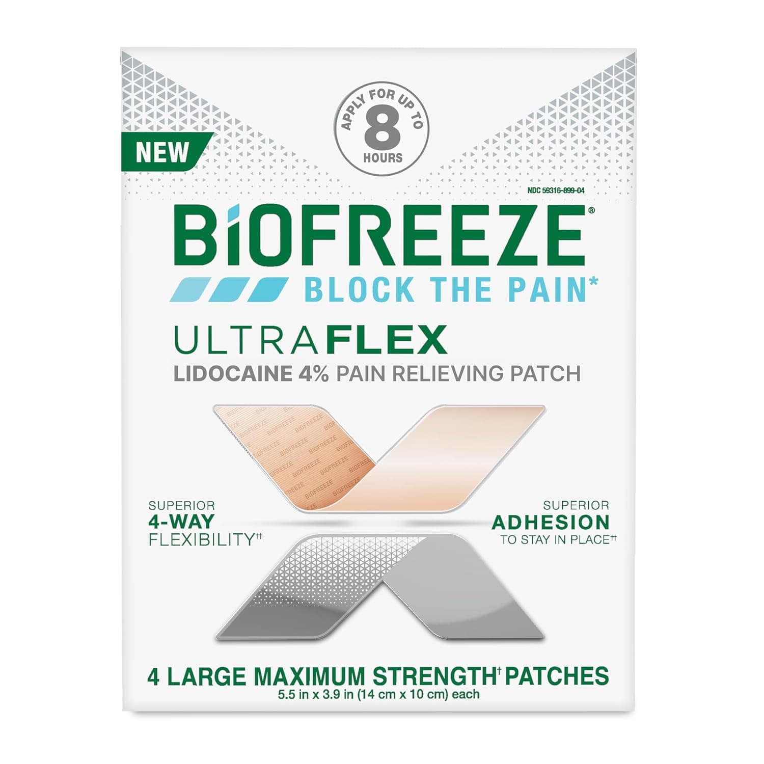 Biofreeze Ultraflex Maximum Strength 4% Lidocaine Patches, Non-Menthol, Flexible Pain Relief Patch for Lower Back, Lidocaine Patch for Neck, Knee, Shoulder, 4 Large Pain Patches