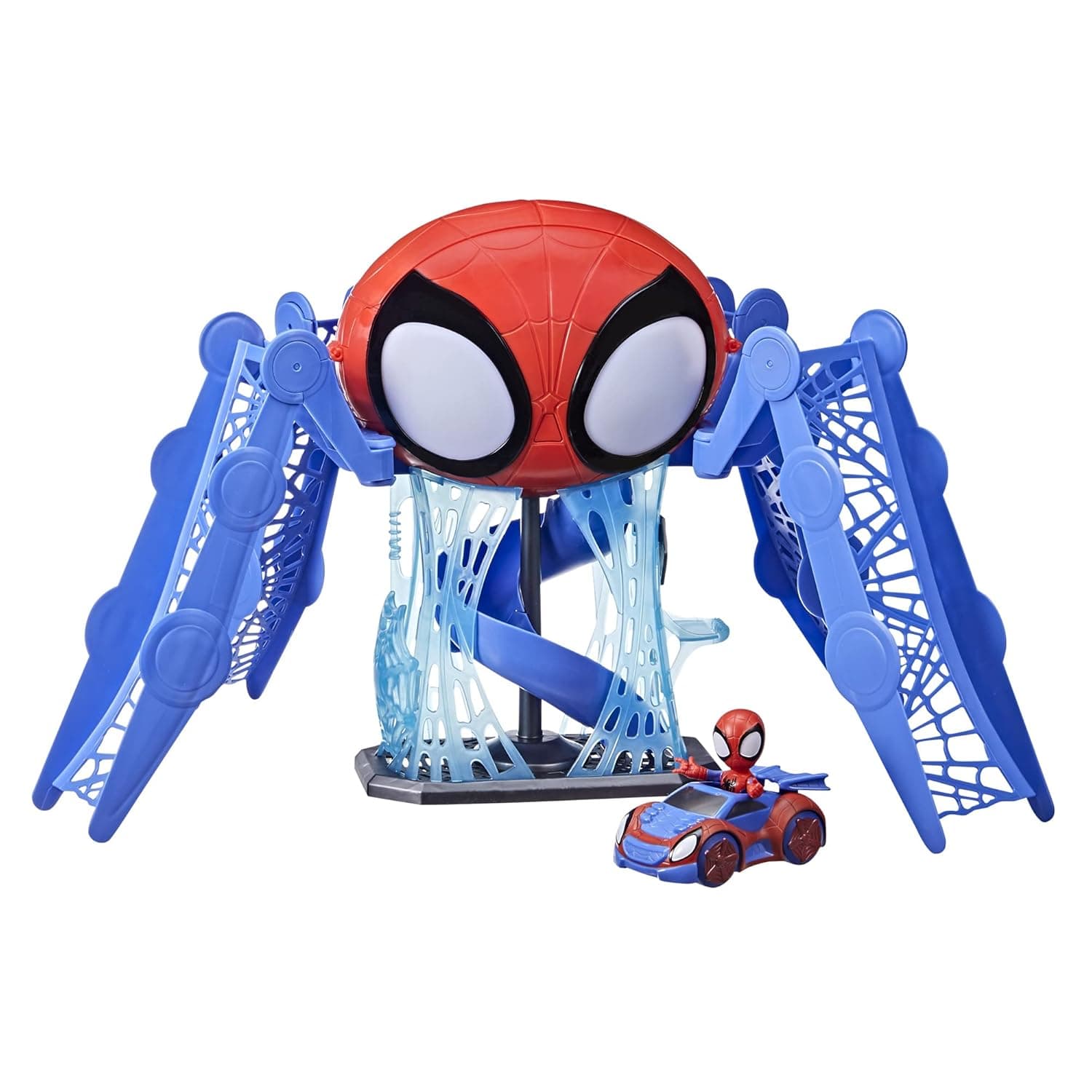 Marvel Spidey and His Amazing Friends Web-Quarters Playset with Lights and Sounds, Includes Spidey Action Figure and Toy Car, for Kids Ages 3 and Up,F1461