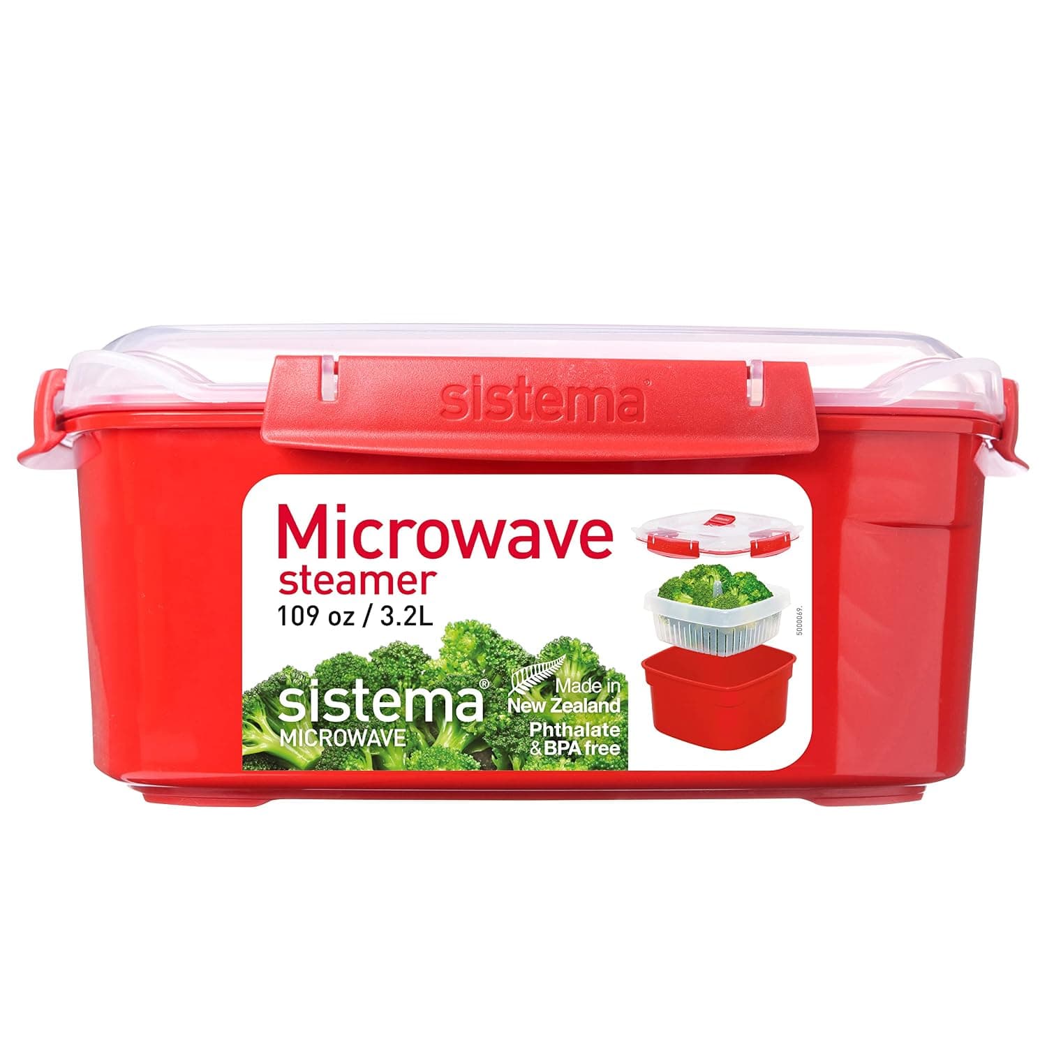 Sistema Heat & Eat Microwaveable Food Steamer with Removable Steamer Basket & Steam Release Vents, Large 3.2L Capacity, Dishwasher & Freezer-Safe, BPA-Free